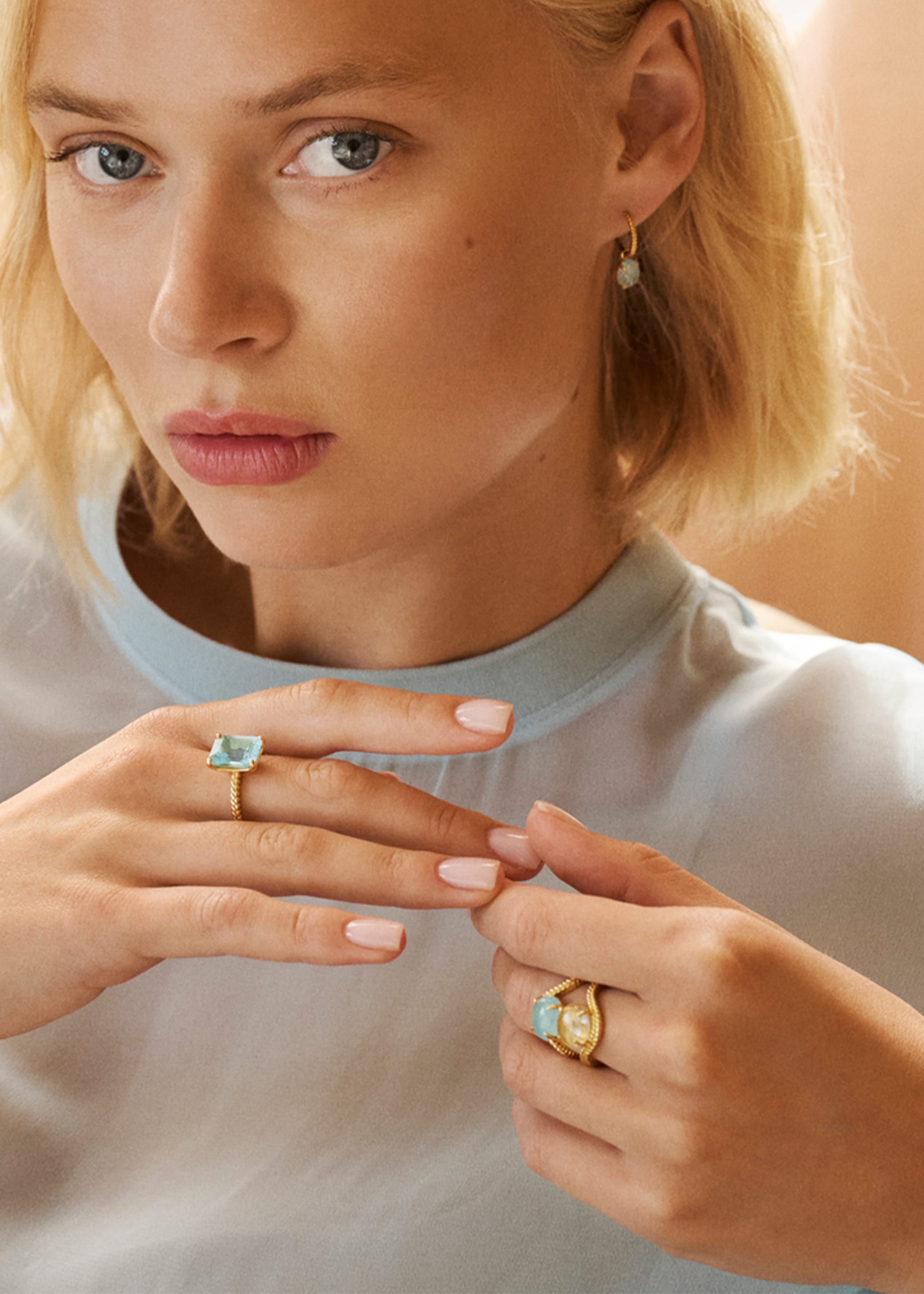 Carré Bubble ring med Gylden Rutil Kvarts - 10 karat