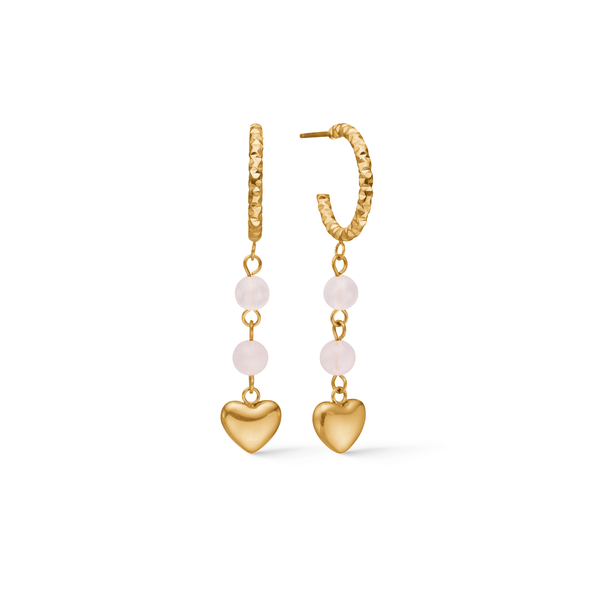 Amour ørestik med rosakvarts - forgyldt