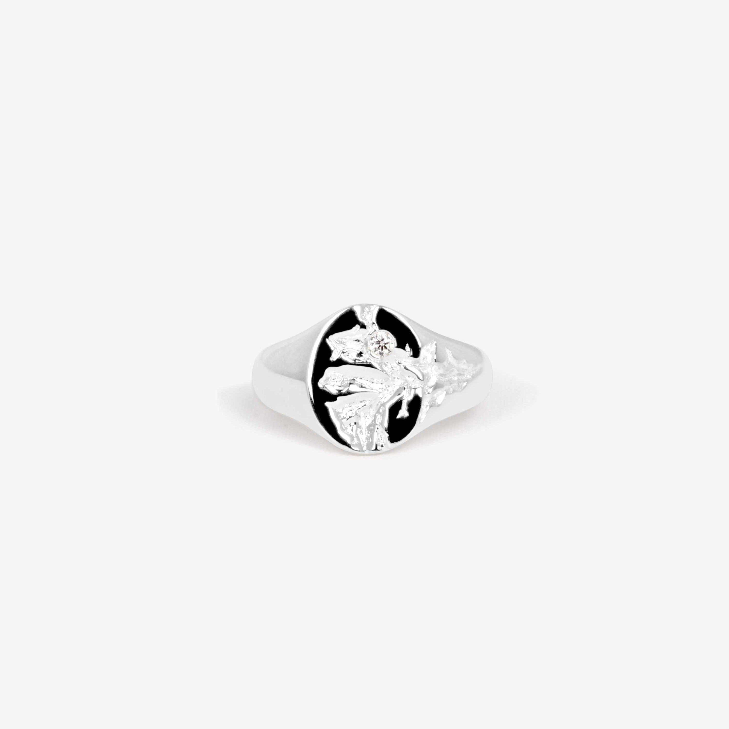 IX Mini oval nature signet ring, sølv Ringe IX Studios