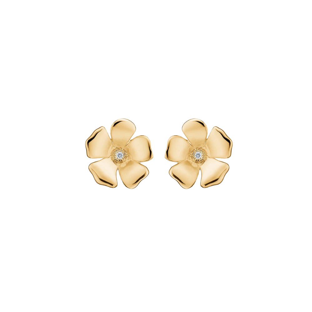 Fleur ørestikker med 1 diamant - 14 karat guld