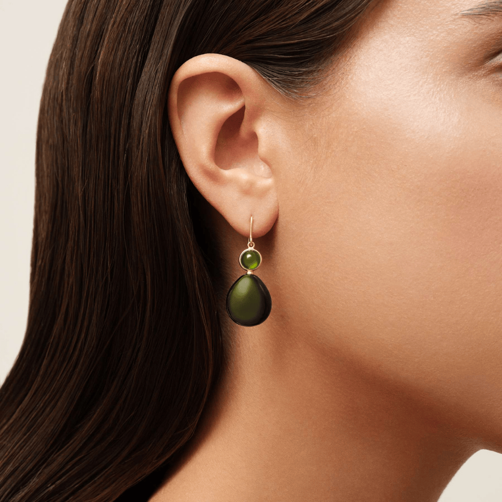 Julie Sandlau Øreringe Prime drop øreringe med moss green og oliven krystal - forgyldt HKS842GDMGOLCR