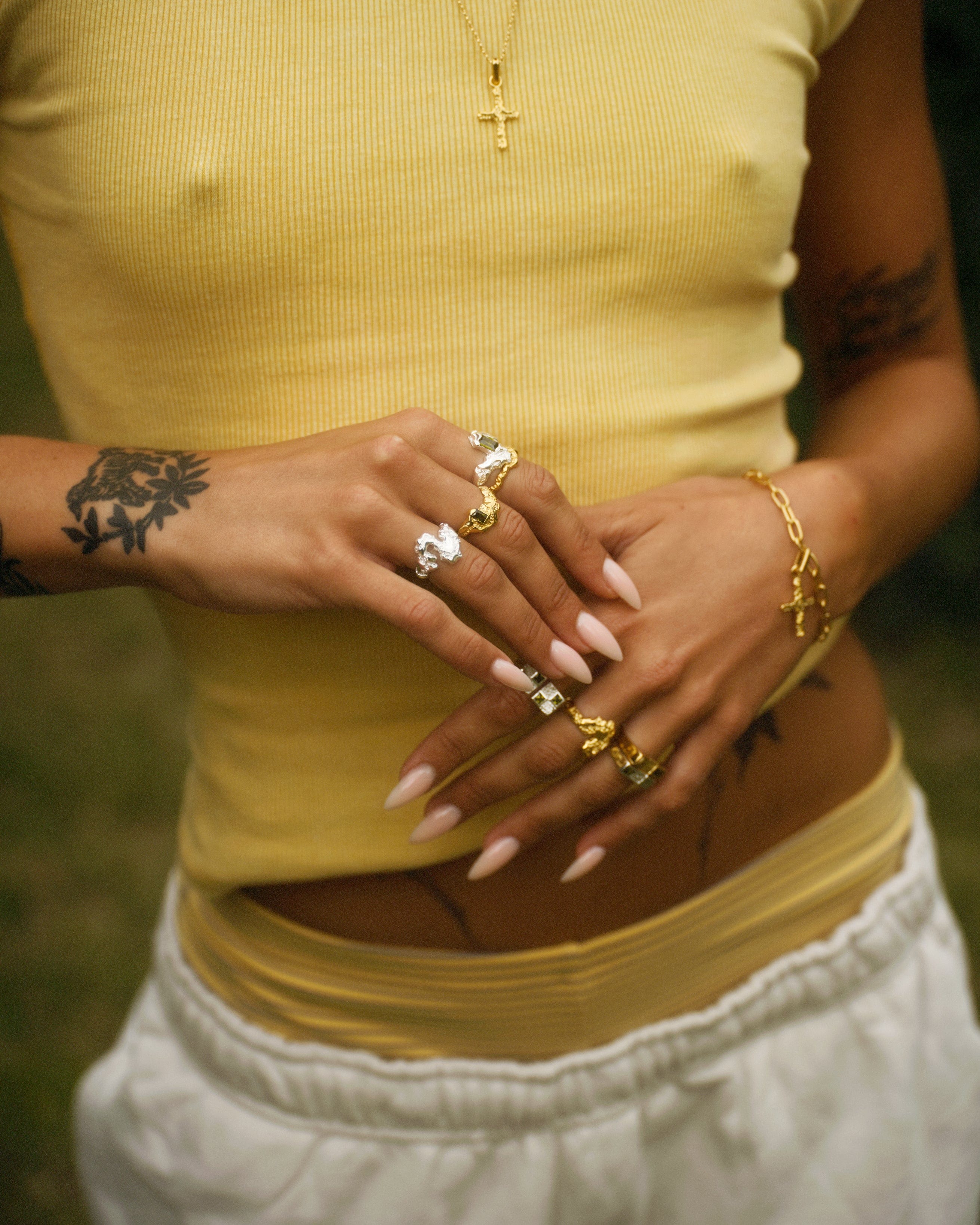 Camille Brinch Ringe Big Contrast Ring med grøn sten - sølv