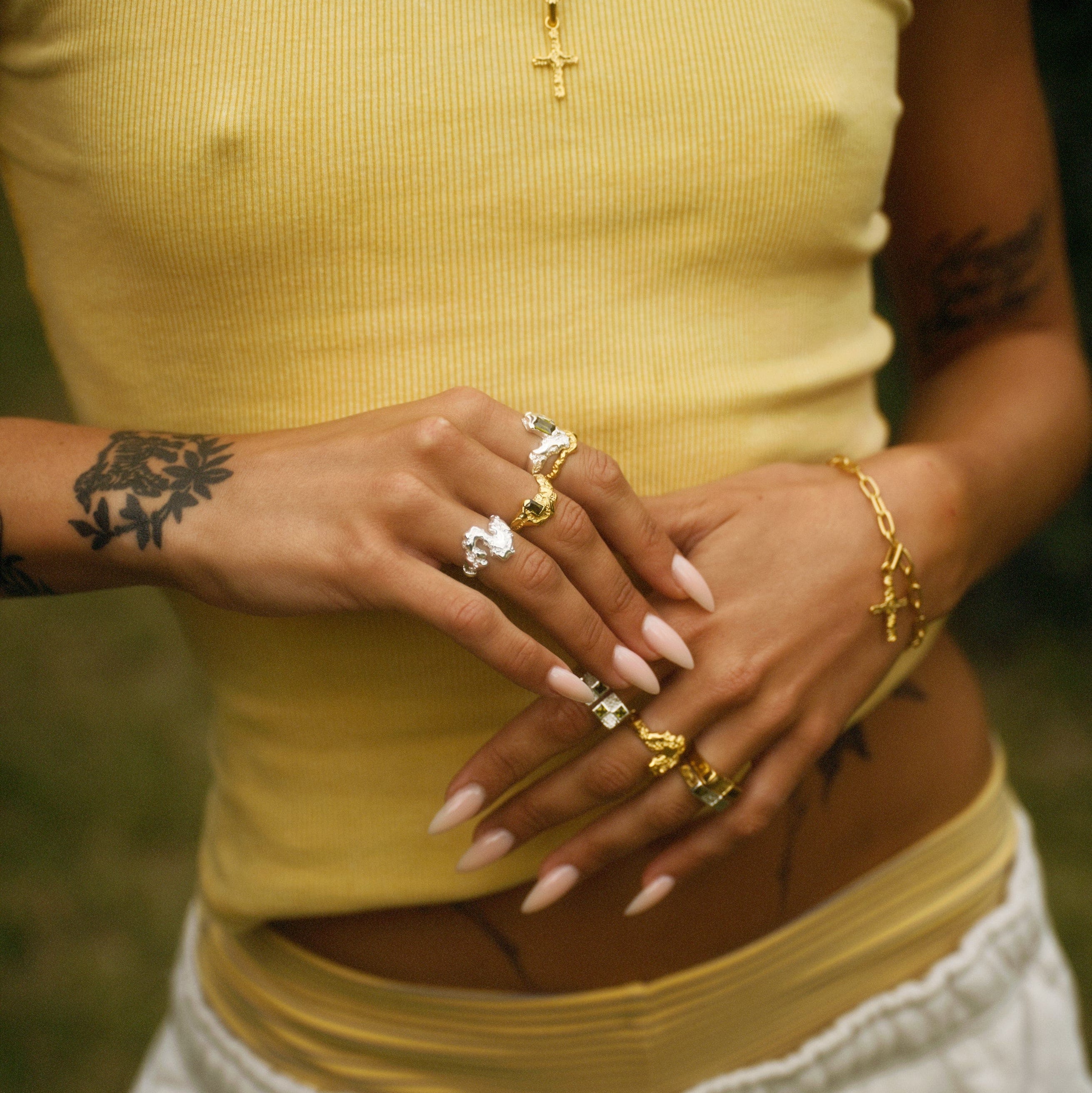Camille Brinch Ringe Big Contrast Ring med grøn sten - sølv