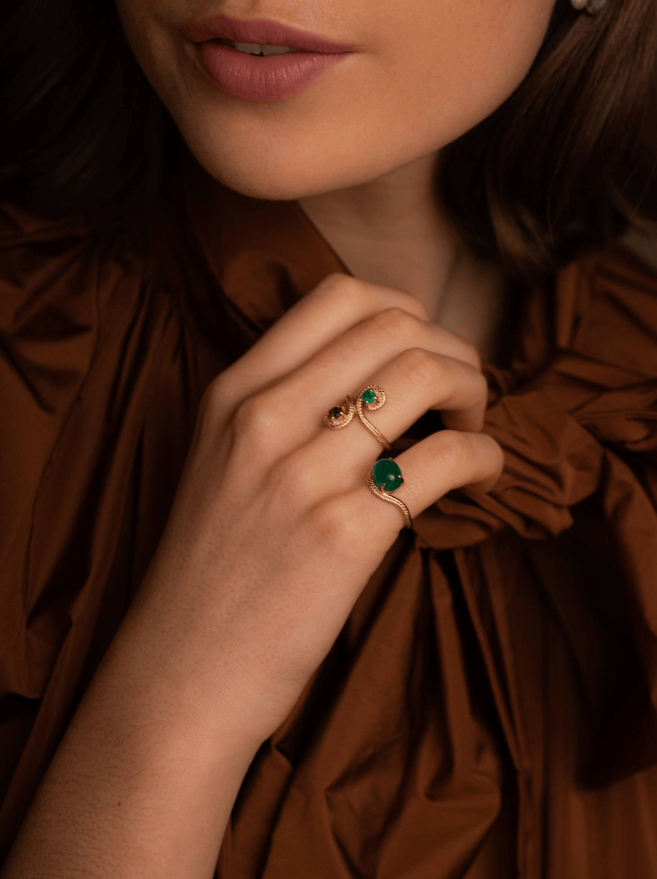 Carré Adorn ring med grøn Agat - forgyldt