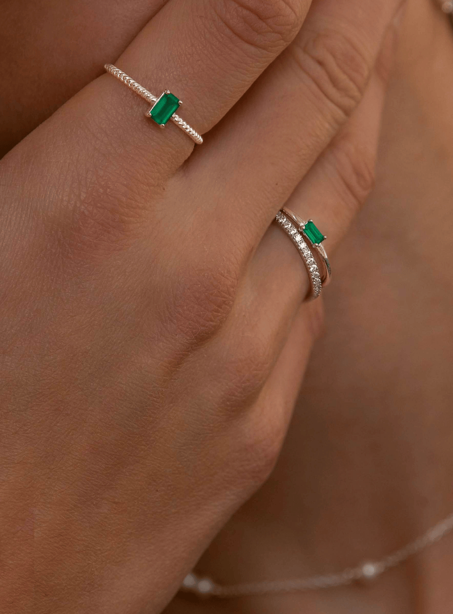 Carré Alaia ring med grøn Agat - sølv