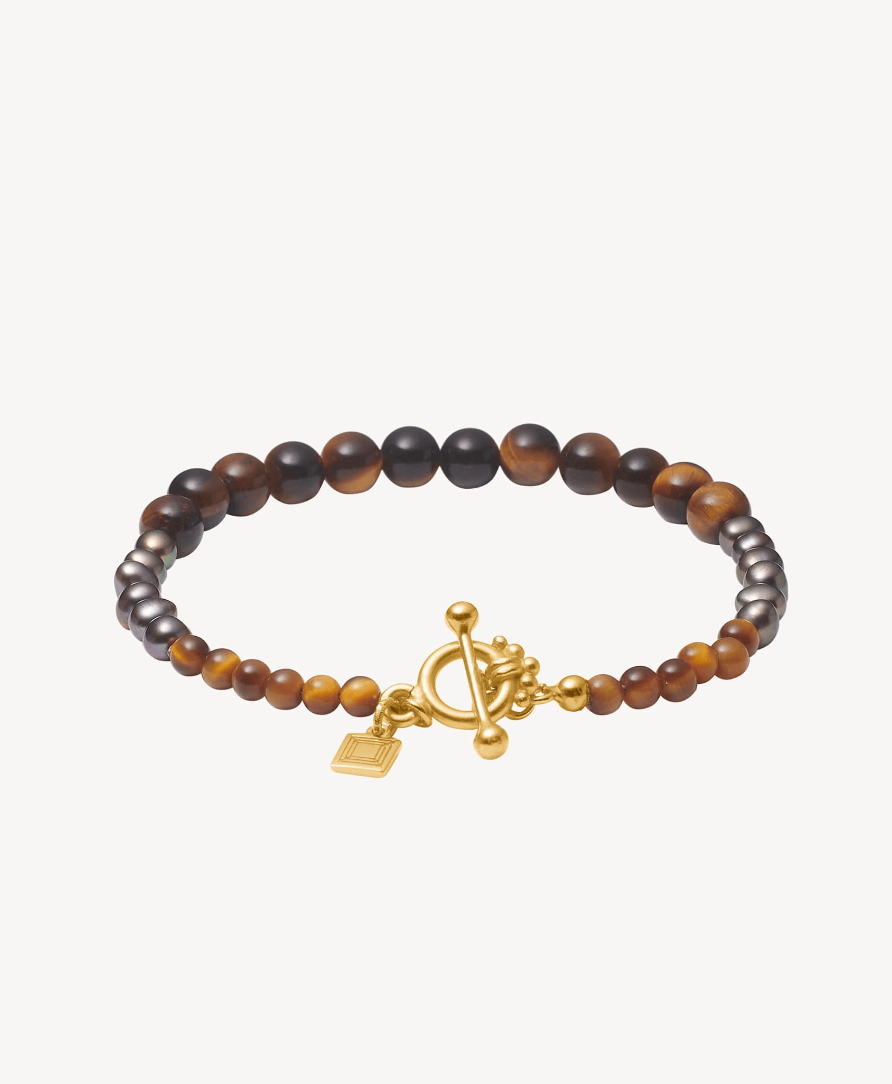 Carré Dani armbånd med Peacock perle og Tiger Eye - forgyldt FB 4628 BGTE 18cm