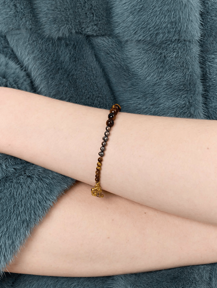 Carré Dani armbånd med Peacock perle og Tiger Eye - forgyldt FB 4628 BGTE 18cm