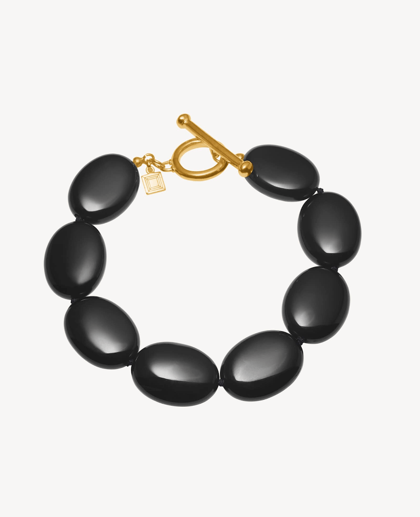 Carré Dragee Maxi armbånd med sort Agat - forgyldt FB 4606 BA 18cm