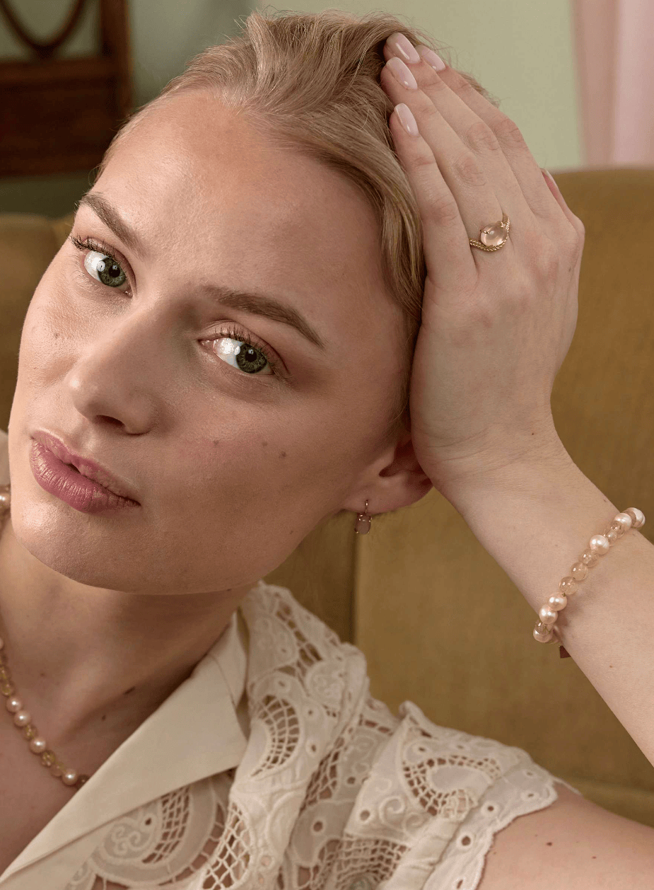 Carré Lucy armbånd med gylden rutil kvarts og Pink ferskvandsperler - forgyldt FB 4678 GRTBN 18cm