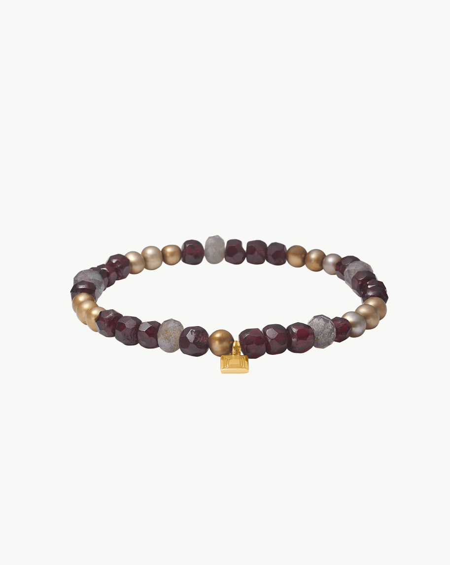 Carré Simone armbånd med granat, brun perle and labradorit - forgyldt FB 4658 GABGLB 17cm