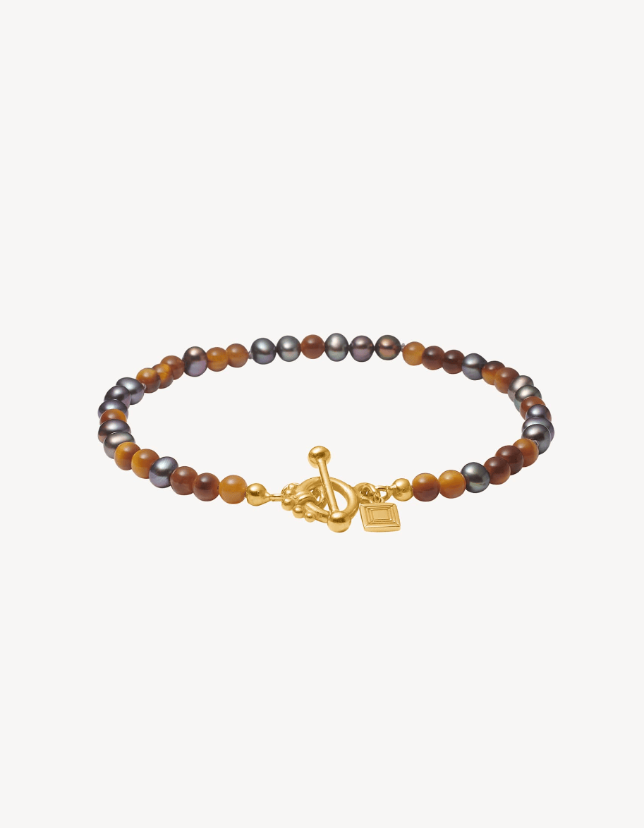Carré Uma armbånd med Peacock perle og Tiger Eye - forgyldt FB 4623 BGTE 18cm