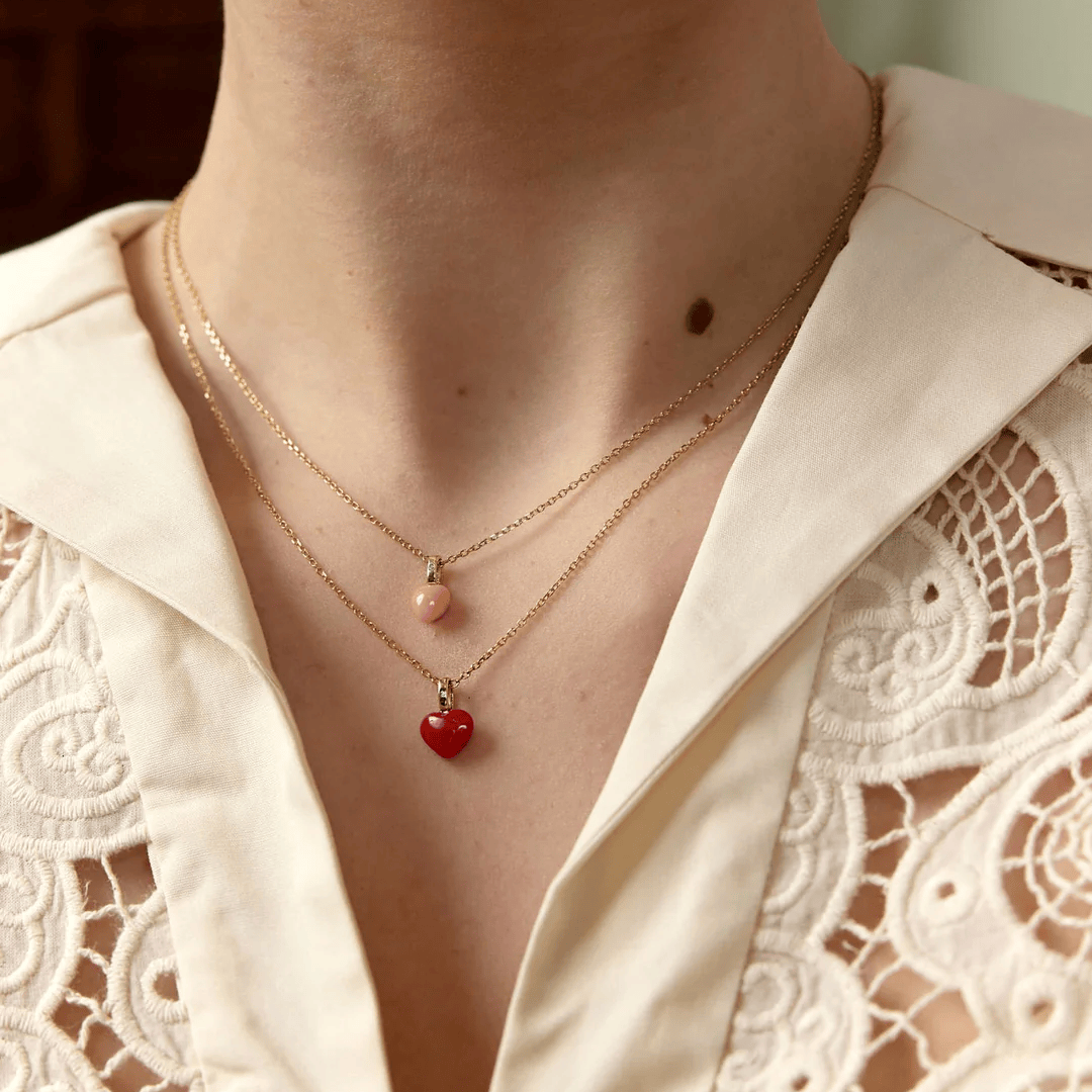 hjertevedhæng med månesten og coral