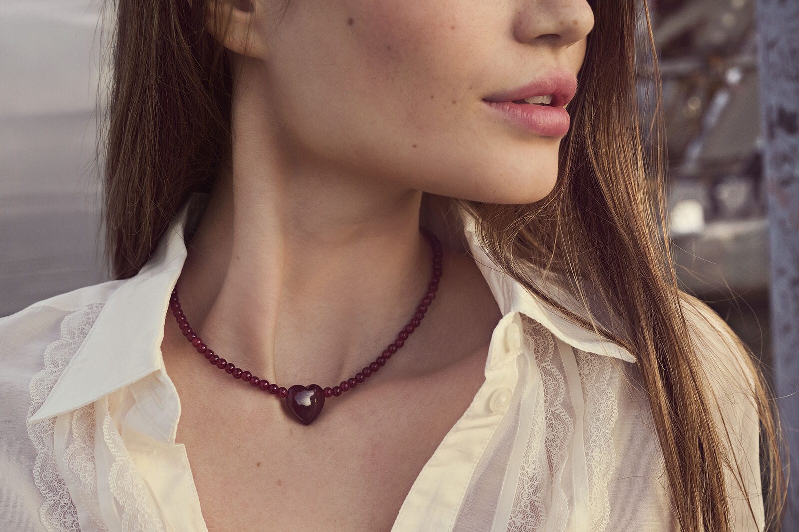 Maanesten Halskæder Maroon Heart hjertehalskæde- forgyldt 2841A