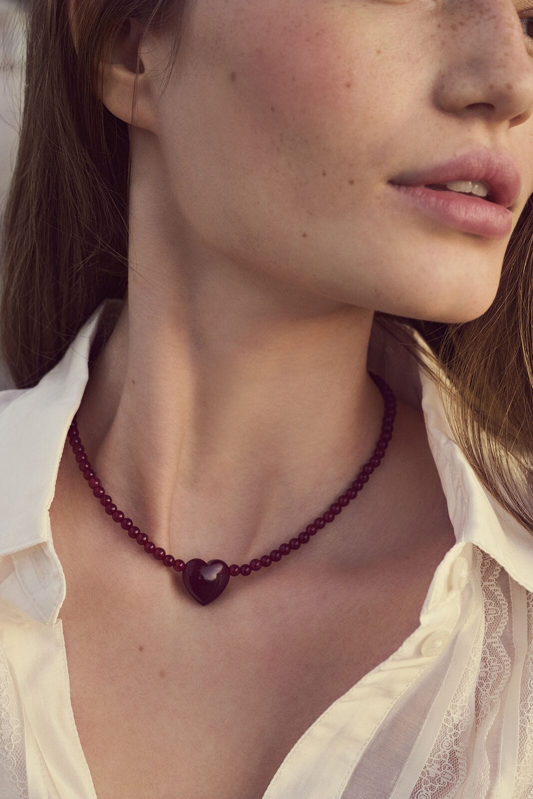 Maanesten Halskæder Maroon Heart hjertehalskæde- forgyldt 2841A