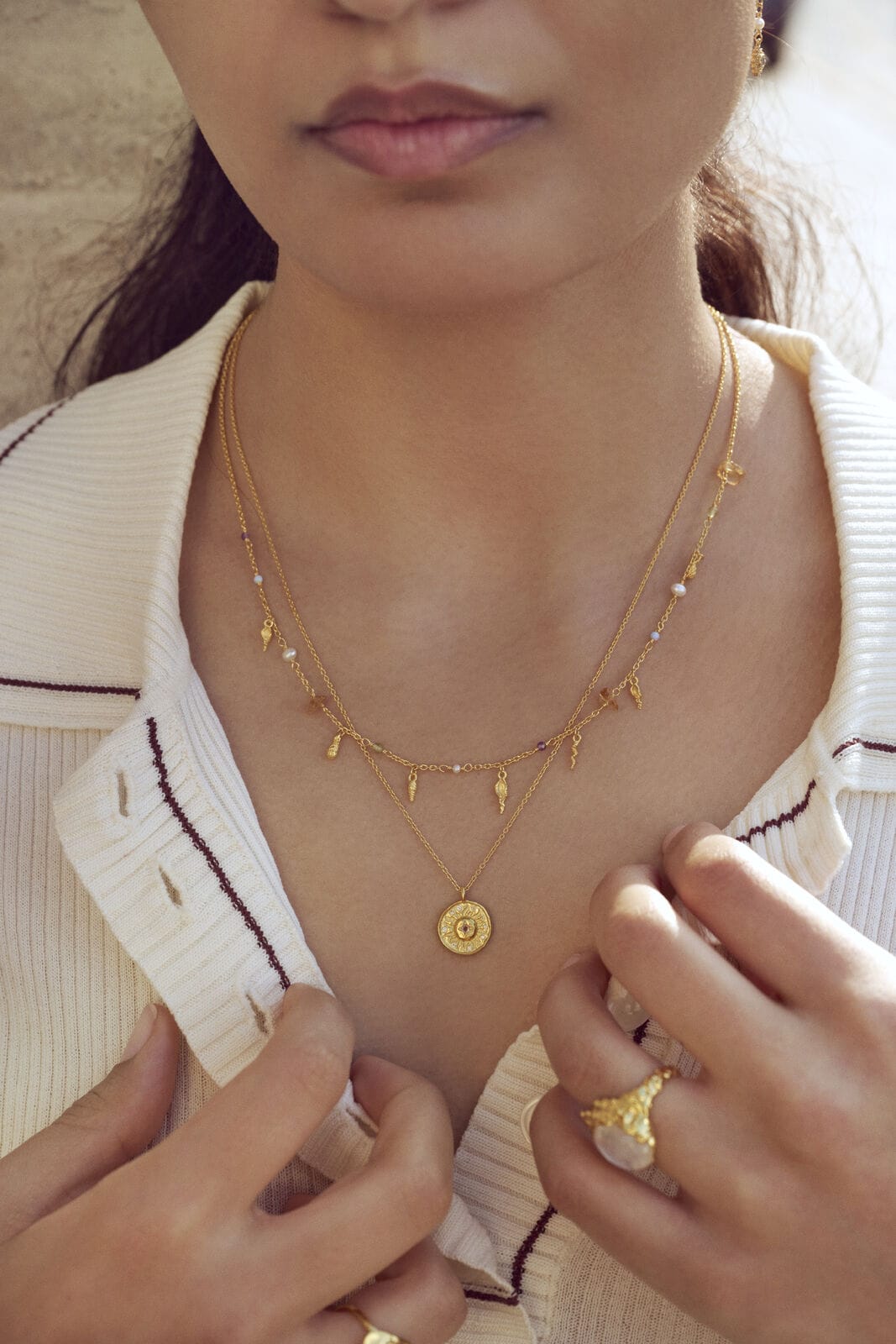 Maanesten Halskæder Toutsi halskæde med sten og perler - Forgyldt 2615a