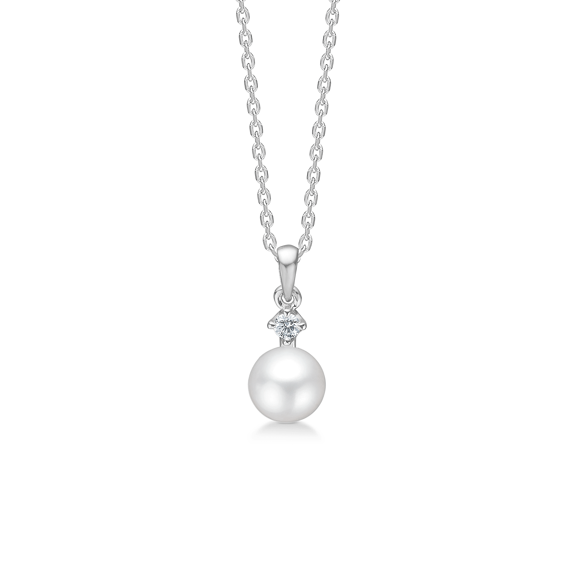 Mads Z Halskæder Crown Pearl vedhæng m. 0,04 ct. W.SI og kulturperle - 14 kt. hvidguld 1633704