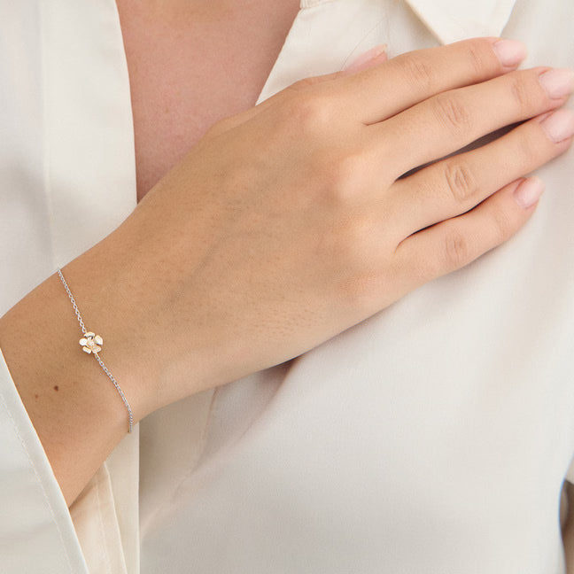 Fleur armbånd med en blomst og diamant - sølv og 14 karat guld