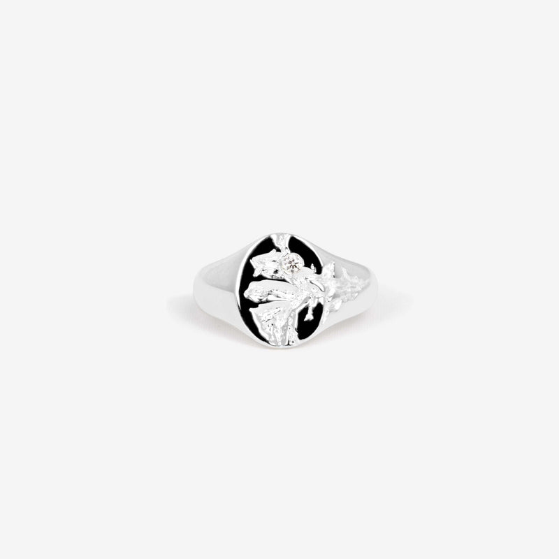 IX Mini oval nature signet ring, sølv Ringe IX Studios   