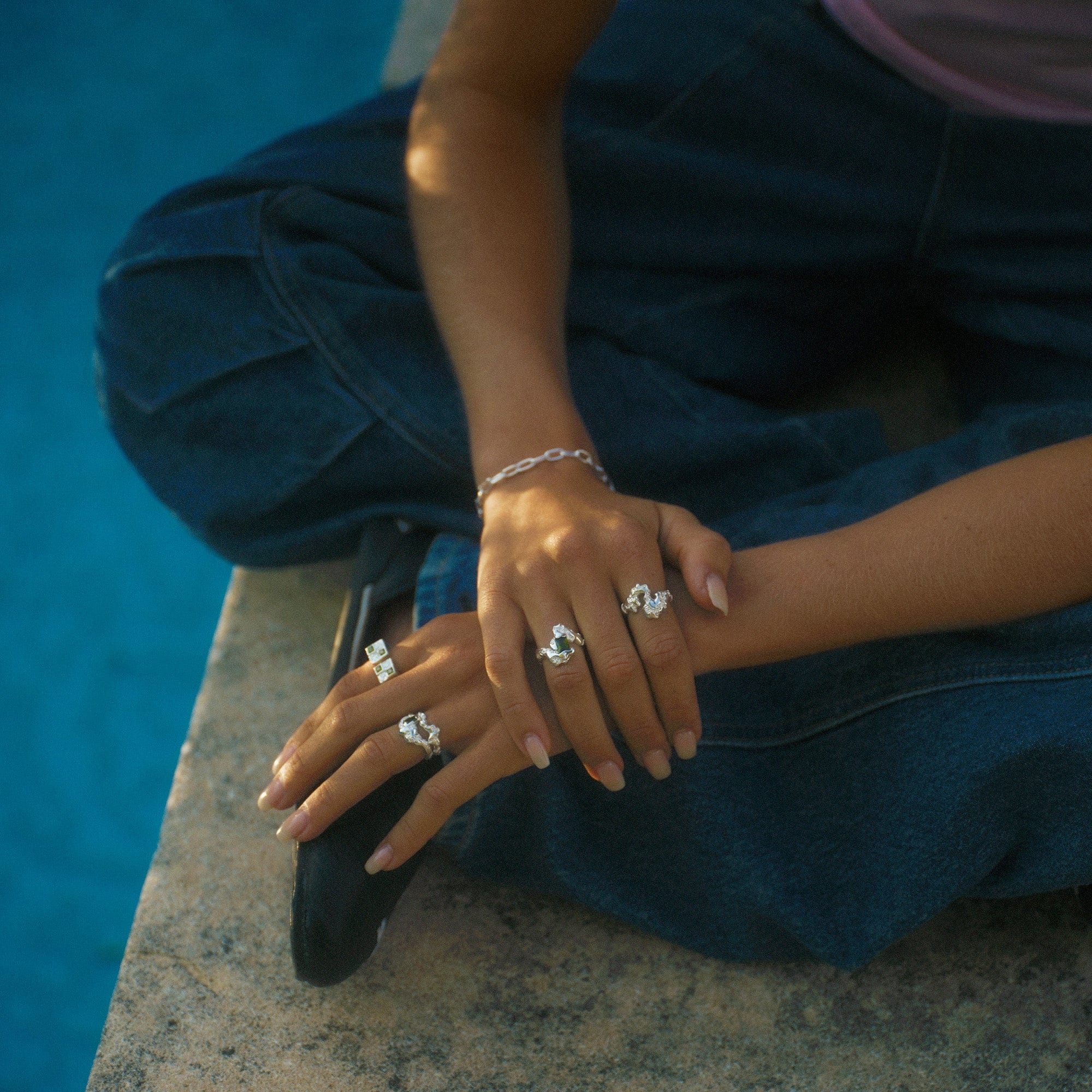 Camille Brinch Ringe Big Contrast Ring med grøn sten - sølv