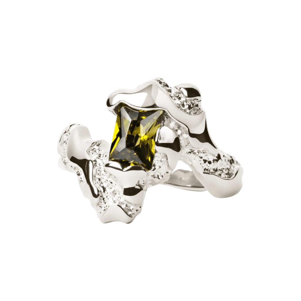 Camille Brinch Ringe Big Contrast Ring med grøn sten - sølv