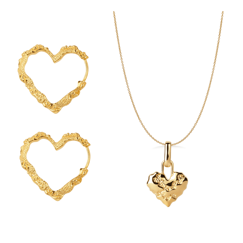 Camille Brinch Smykkesæt Heart crush sæt med øreringe og halskæde - forgyldt