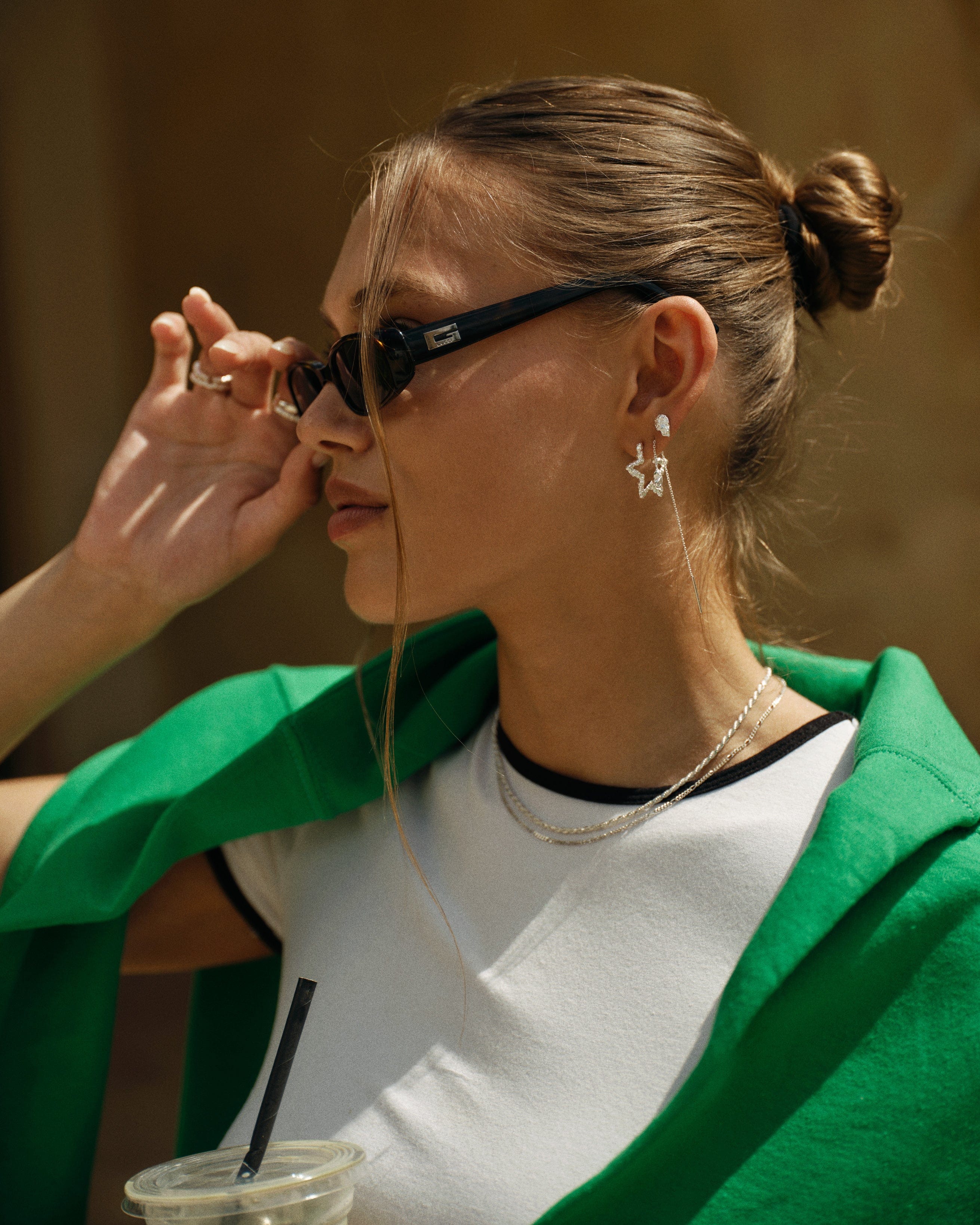 Camille Brinch Øreringe Star Sparkly Hoops - sølv STSPH