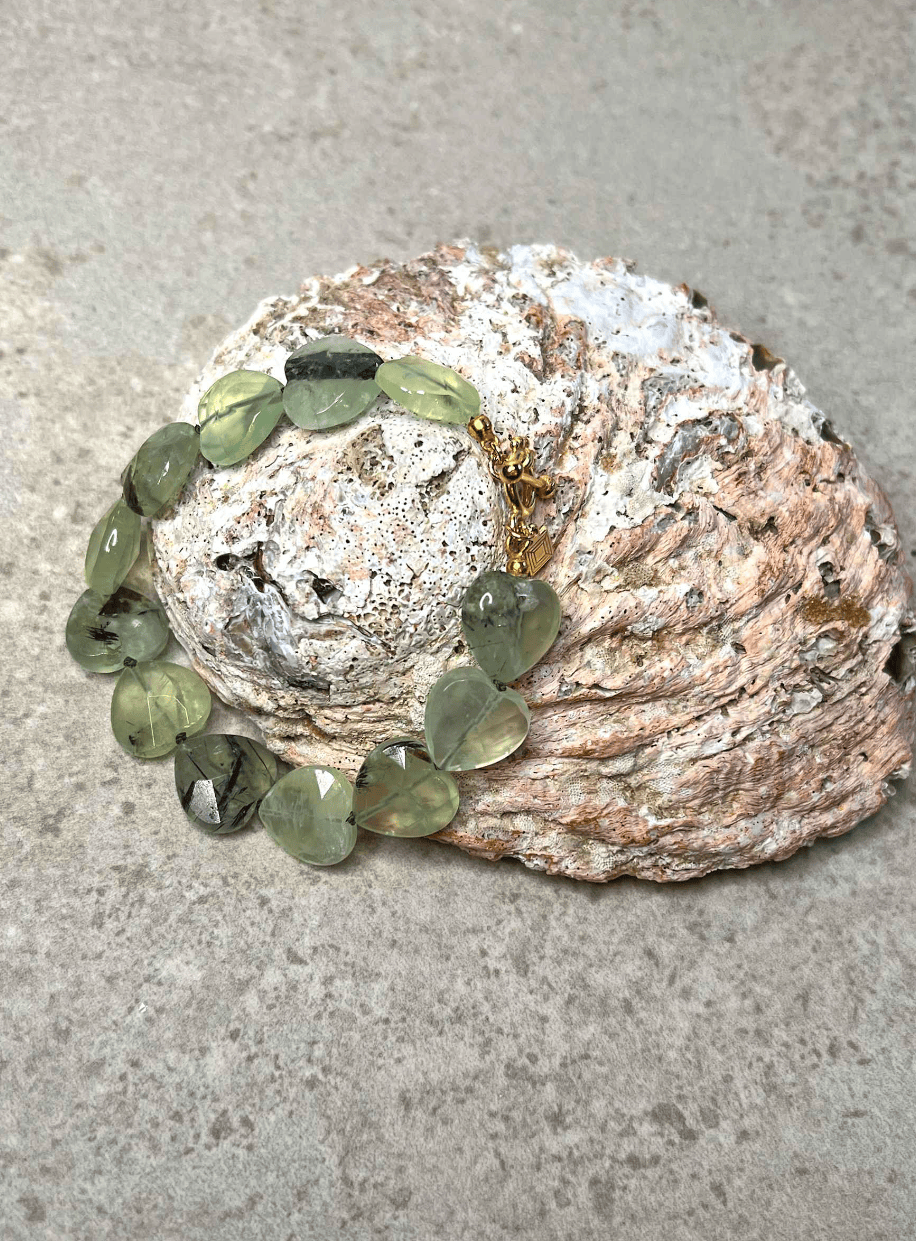 Carré Ace of Hearts armbånd med Prehnite - forgyldt FB 4647 PRE One-of-a-kind 18cm