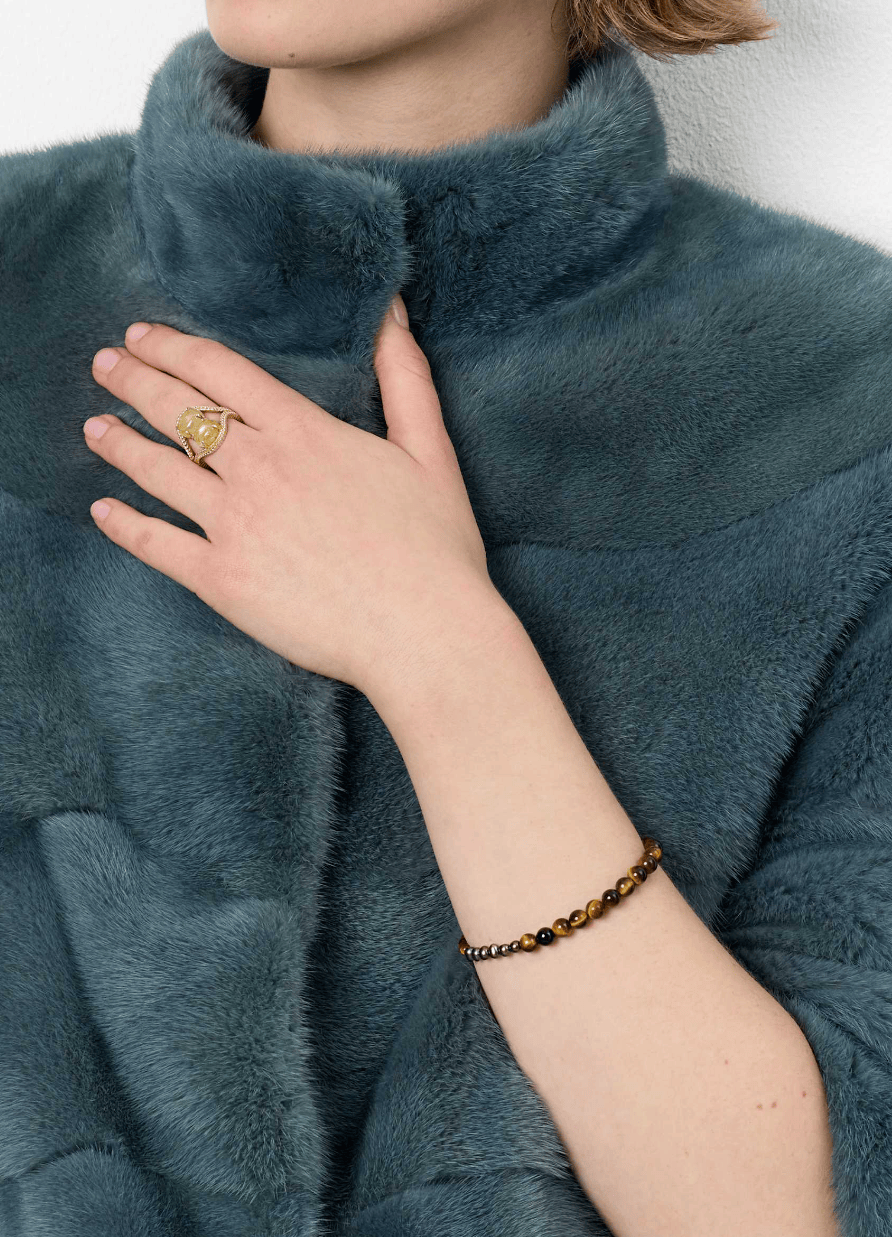 Carré Dani armbånd med Peacock perle og Tiger Eye - forgyldt FB 4628 BGTE 18cm