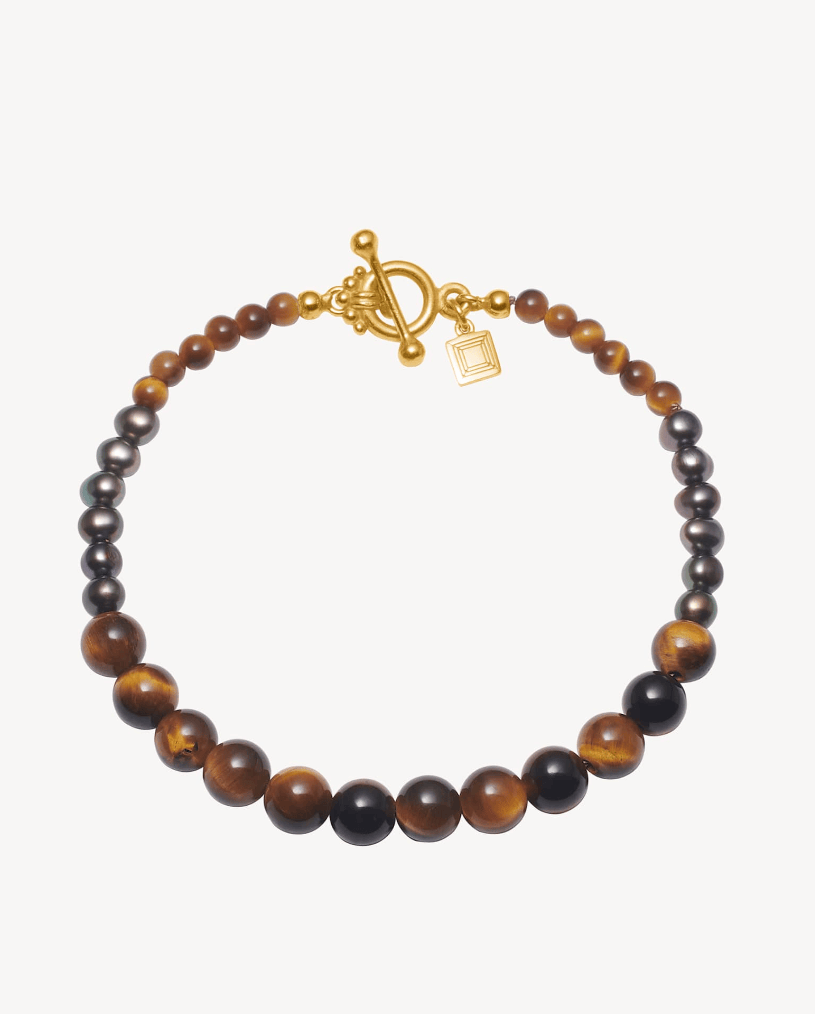 Carré Dani armbånd med Peacock perle og Tiger Eye - forgyldt FB 4628 BGTE 18cm