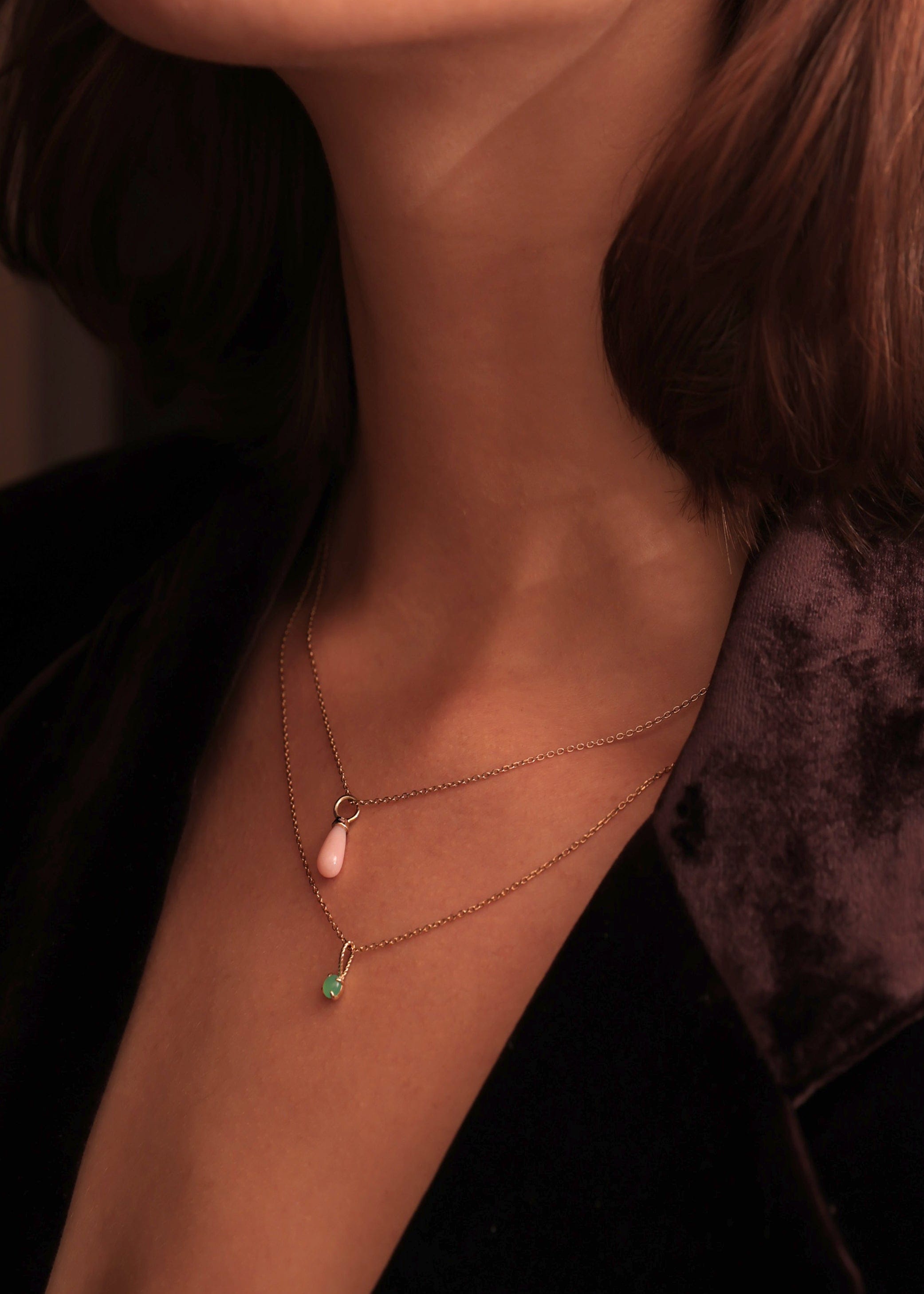 Carré Drop vedhæng med Pink Opal - 10 karat TL 4414 PO