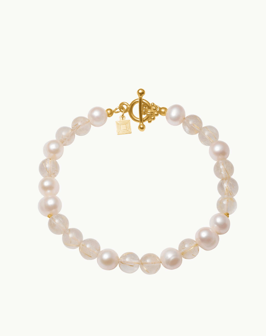 Carré Lucy armbånd med gylden rutil kvarts og Pink ferskvandsperler - forgyldt FB 4678 GRTBN 18cm