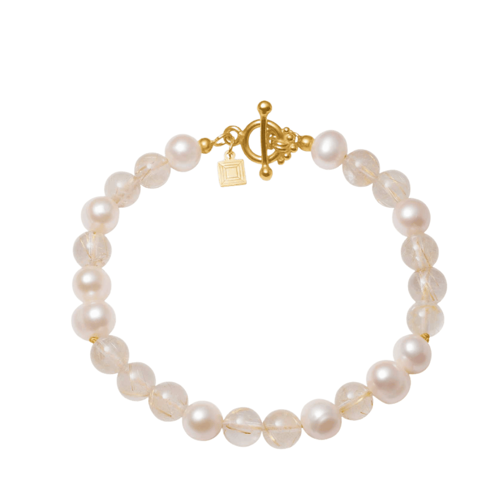 Carré Armbånd Lucy armbånd med gylden rutil kvarts og Pink ferskvandsperler - forgyldt FB 4678 GRTBN 18cm