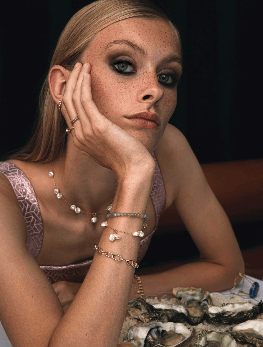 Carré Rondeau armbånd med labradorit - forgyldt FB 4406 LB-Rondelle 17,5