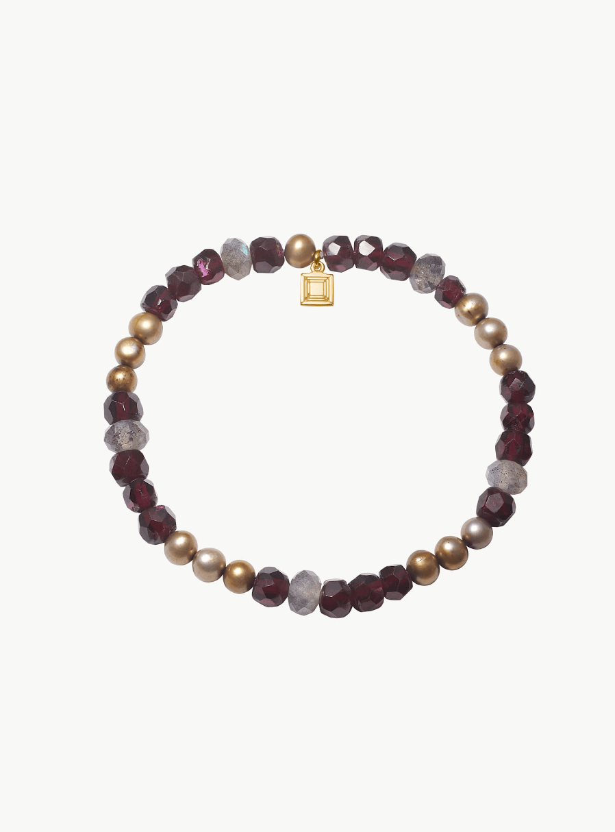 Carré Simone armbånd med granat, brun perle and labradorit - forgyldt FB 4658 GABGLB 17cm