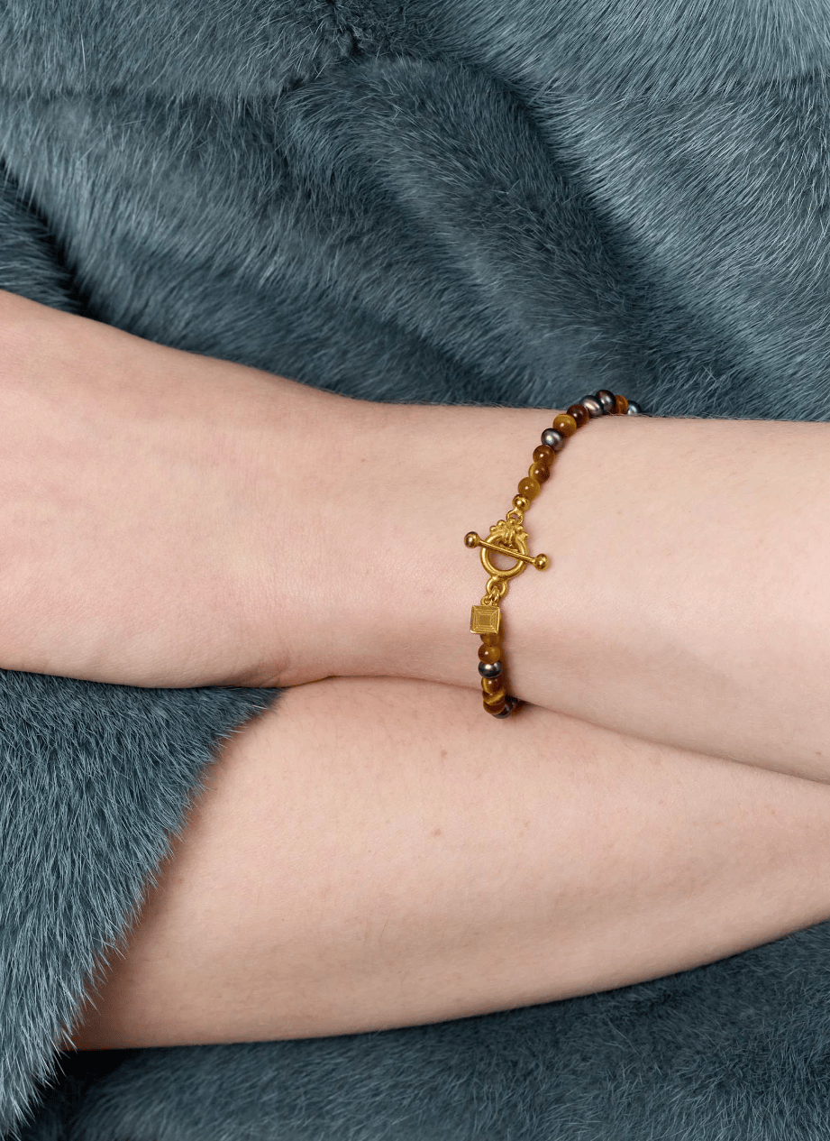 Carré Uma armbånd med Peacock perle og Tiger Eye - forgyldt FB 4623 BGTE 18cm