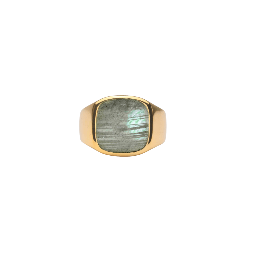 IX Studios Ringe IX Cushion Signet Ring Labradorite - forgyldt