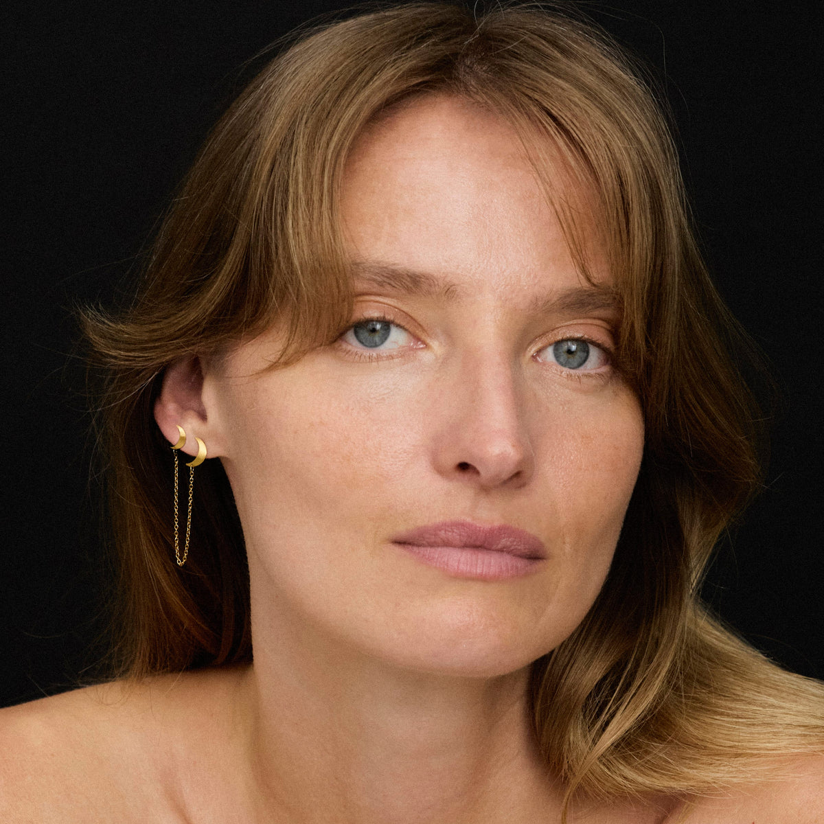 Jane Kønig Øreringe Double Half Moon 2.0 ørehænger - forgyldt stål
