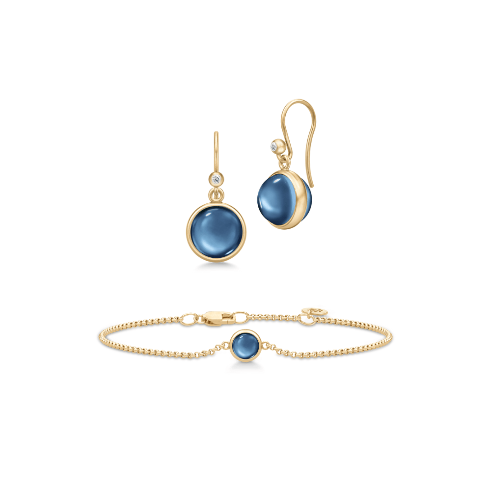 Julie Sandlau Smykkesæt Prime sæt med øreringe og armbånd safirblå - forgyldt