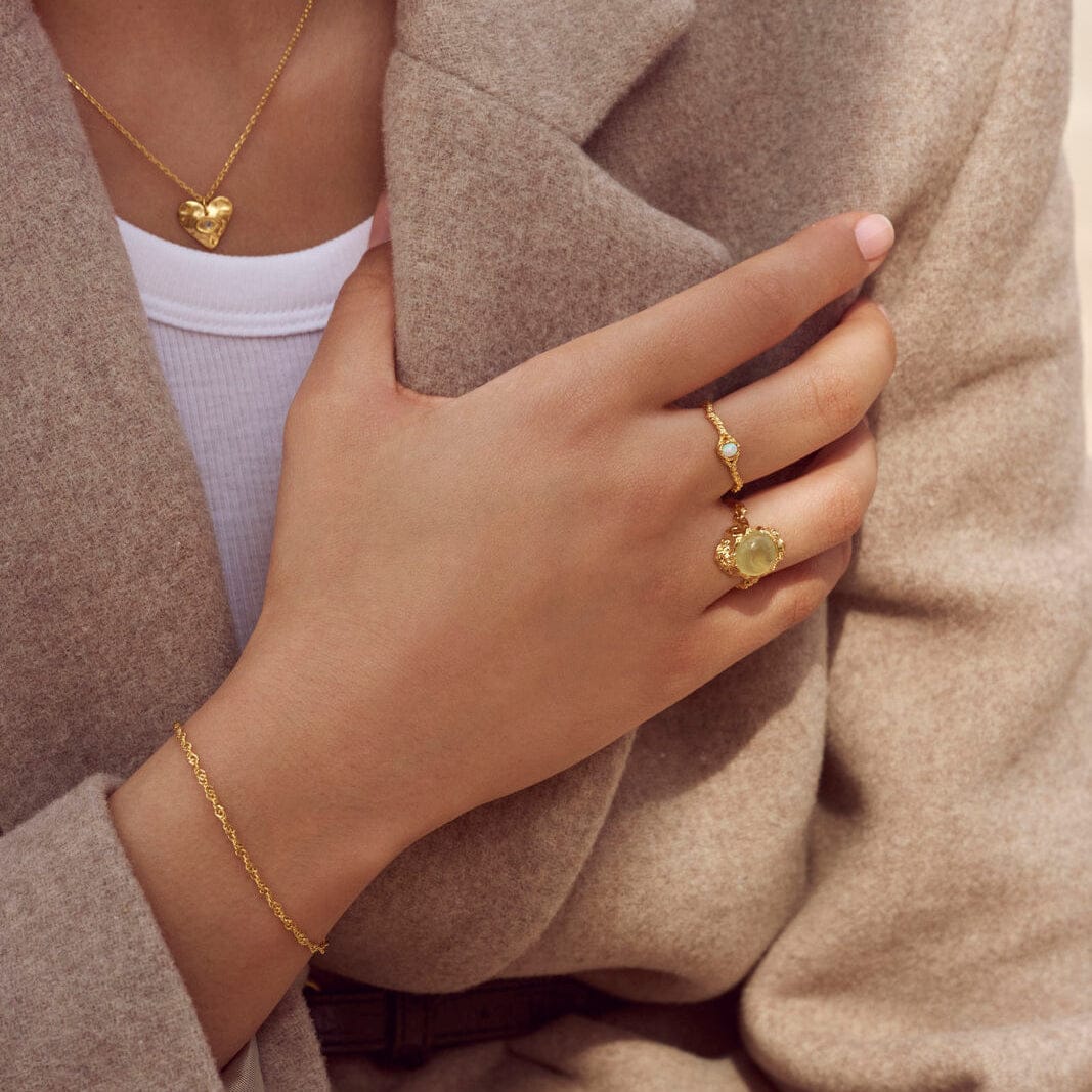 Maanesten Ringe Gudinde ring prehnit - forgyldt