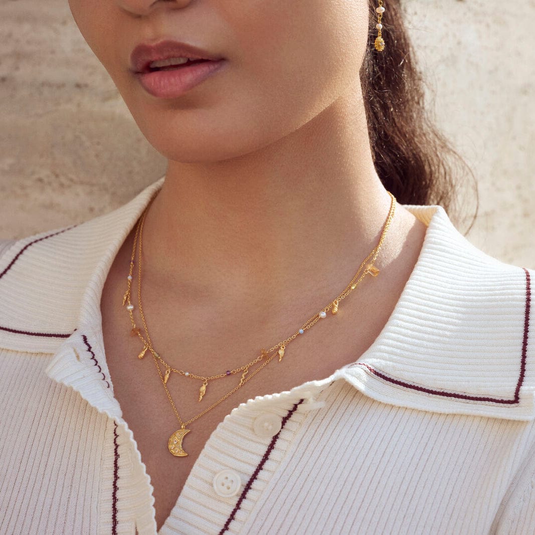 Maanesten Halskæder Toutsi halskæde med sten og perler - Forgyldt 2615a