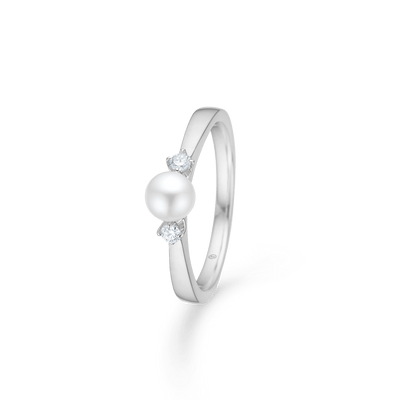 Mads Z Ringe Crown Trinity ring med 0,08 ct. W.SI og kulturperle - 14 kt. hvidguld
