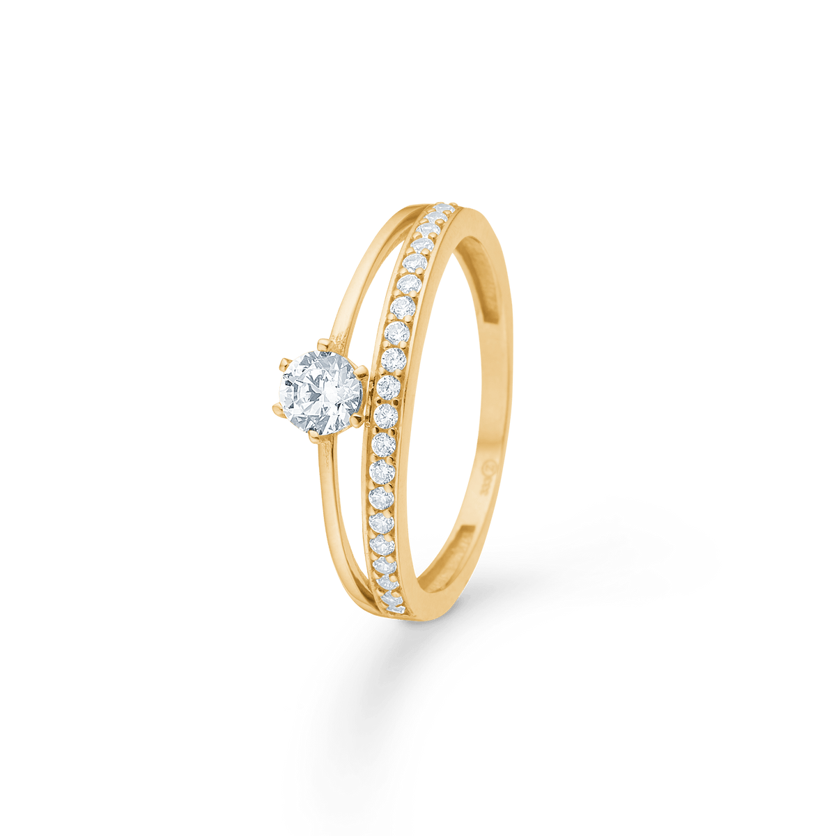 Mads Z Ringe Dobbelt ring med zirkoner - 8 karat guld