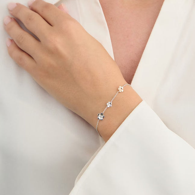 Mads Z Armbånd Fleur armbånd med 3 blomster og diamanter - sølv og 14 karat guld 2151109