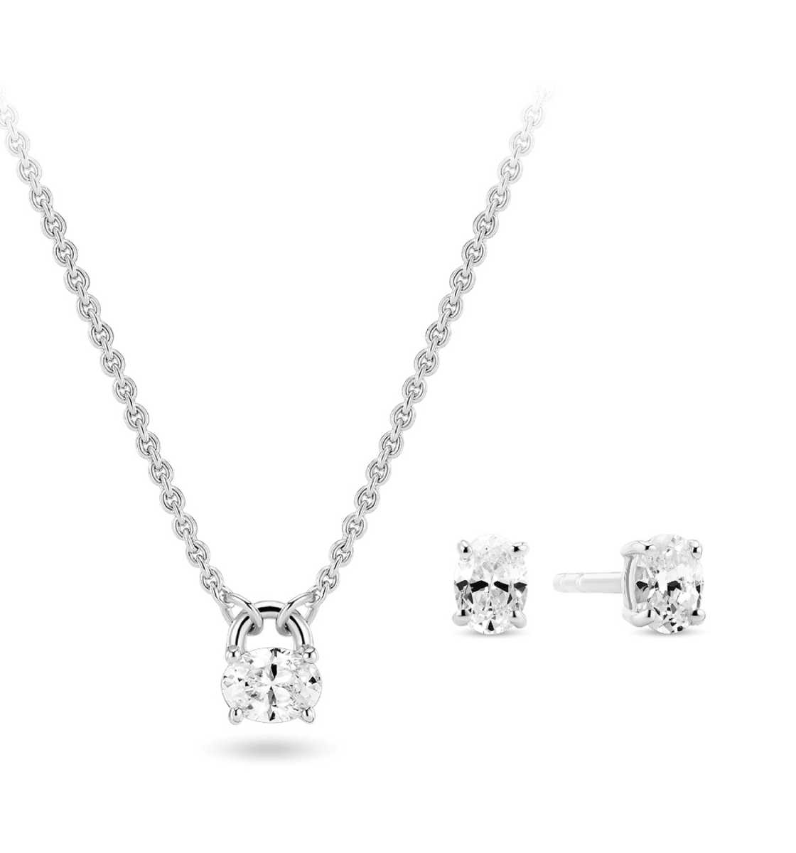 Sif Jakobs Smykkesæt Essenza ovale sæt med halskæde og øreringe - sølv SJ-E-S2744-CZ
