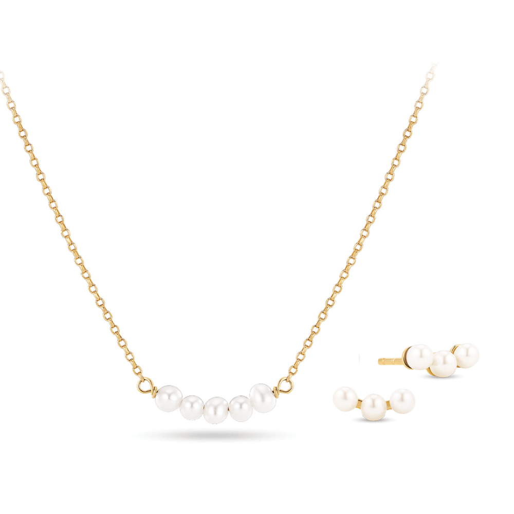 Sif Jakobs Smykkesæt Essenza perla sæt med halskæde og øreringe - forgyldt
